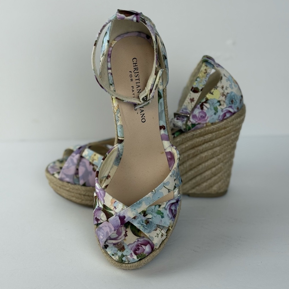 Christian Siriano for Payless Floral Espadrille Wedge Sandals Ankle Strap
